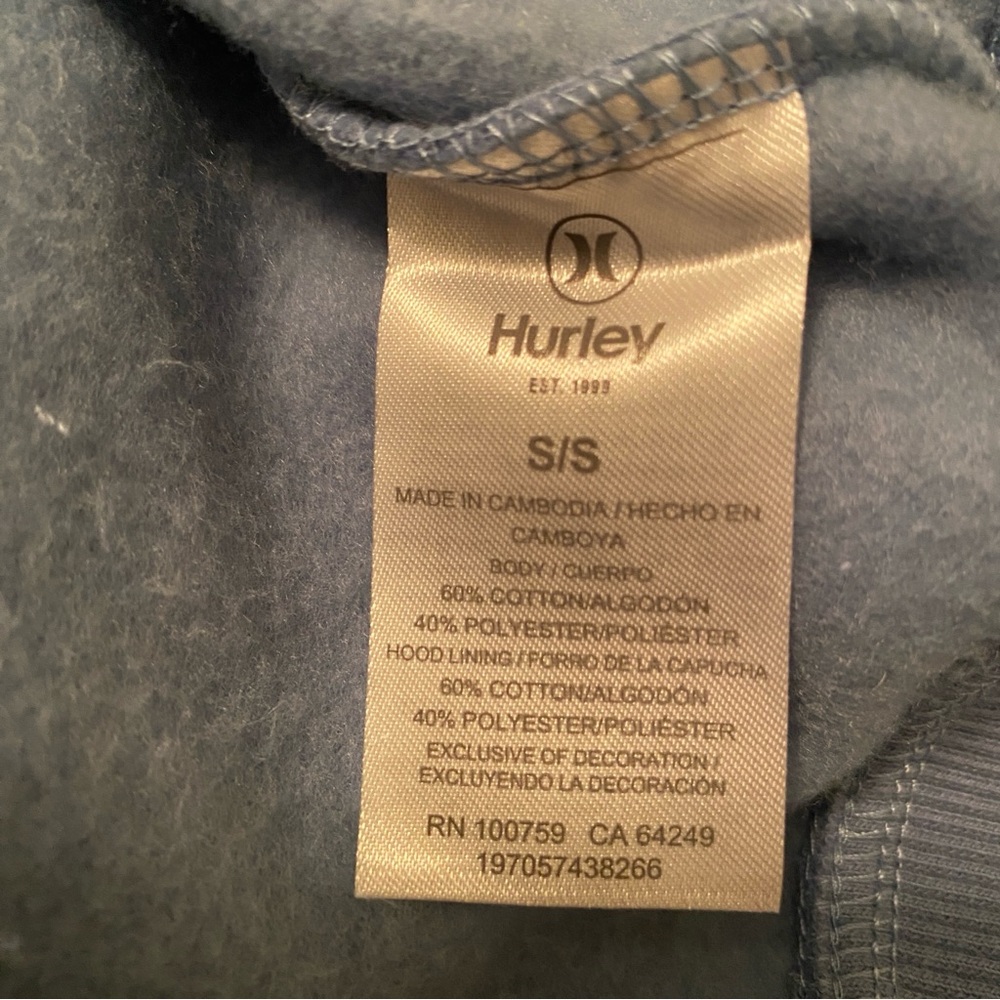 Hurley Men’s Fleece Hoodie Blue Small NWT - Picture 5 of 6